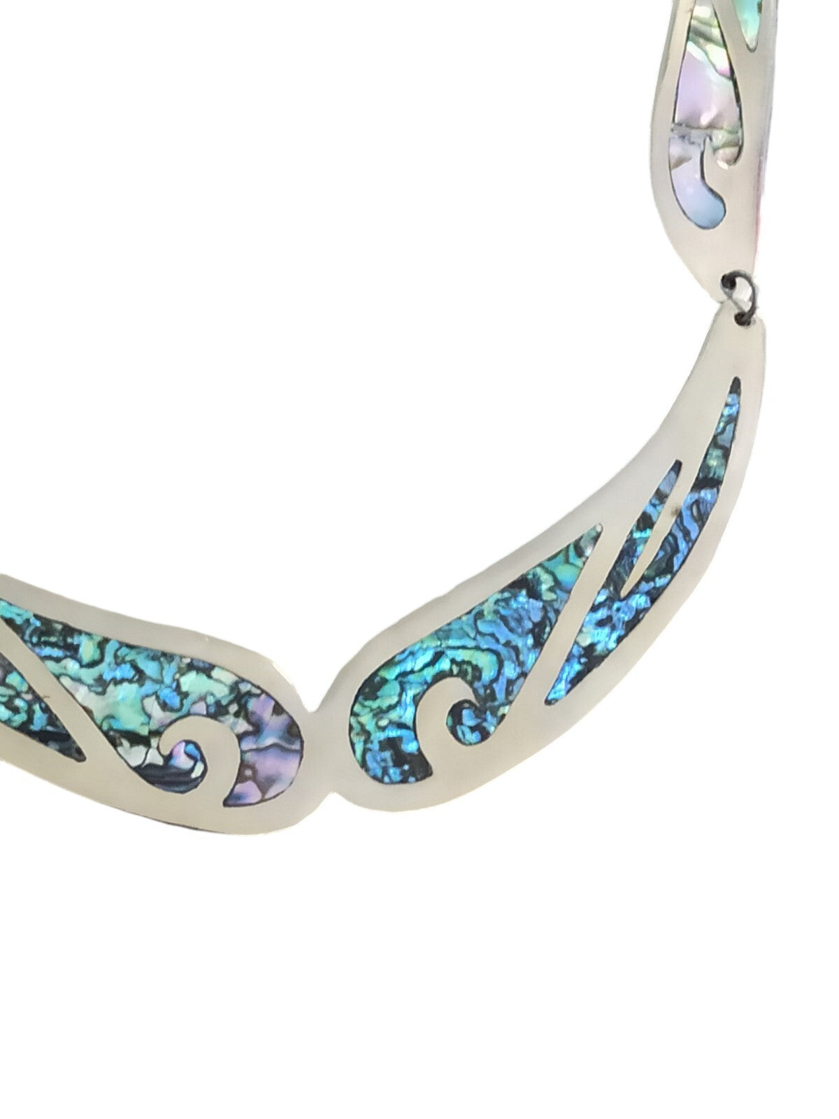 Collier plastron Alpaca argenté nacre incrustée design bohème turquoise