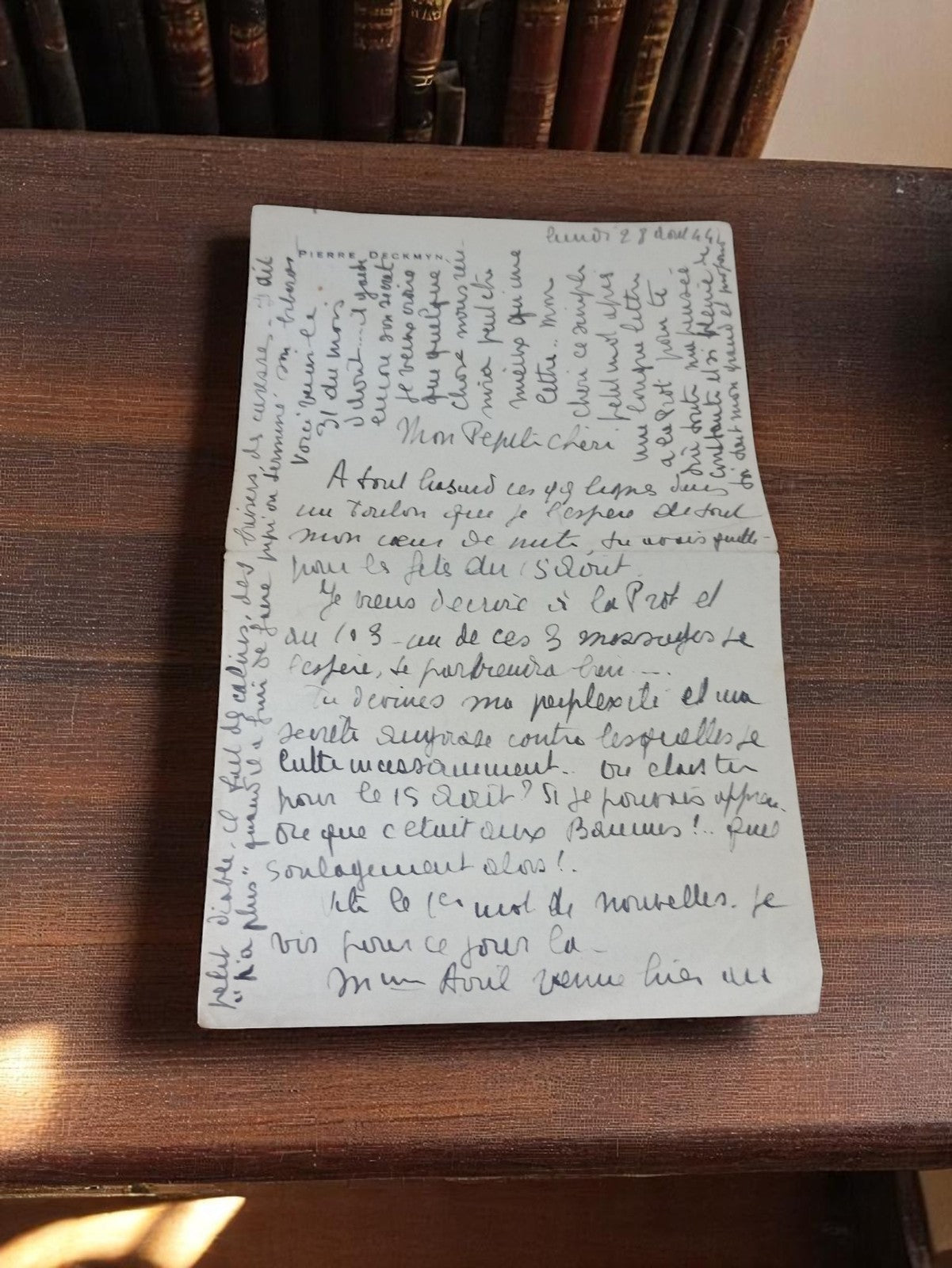 Lettre manuscrite 1944 Pierre Deckmyn Guerre 39-45 correspondance émotion