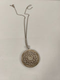Collier ancien en argent massif, bijou vintage rétro, gros pendentif artisanal