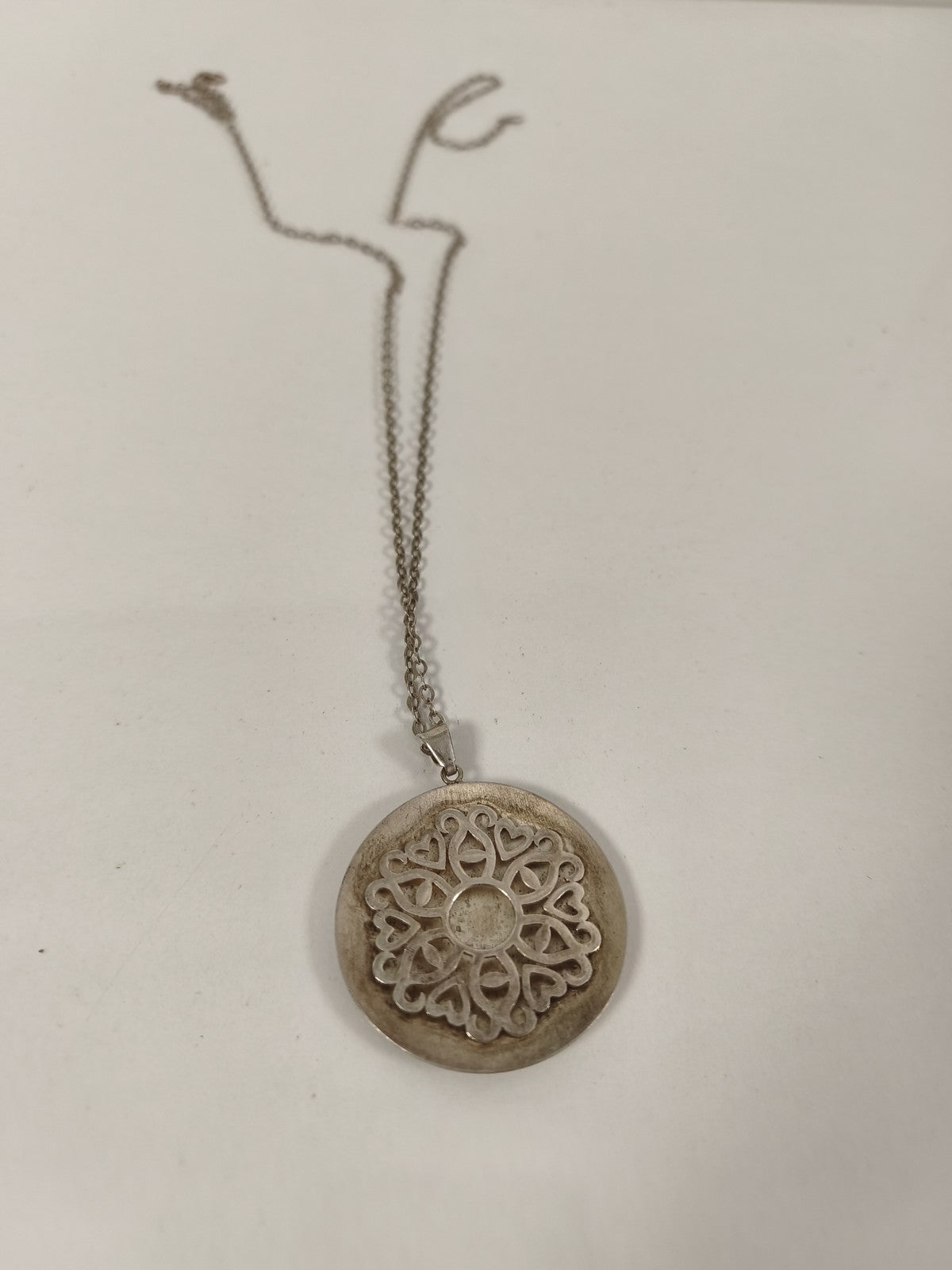 Collier ancien en argent massif, bijou vintage rétro, gros pendentif artisanal