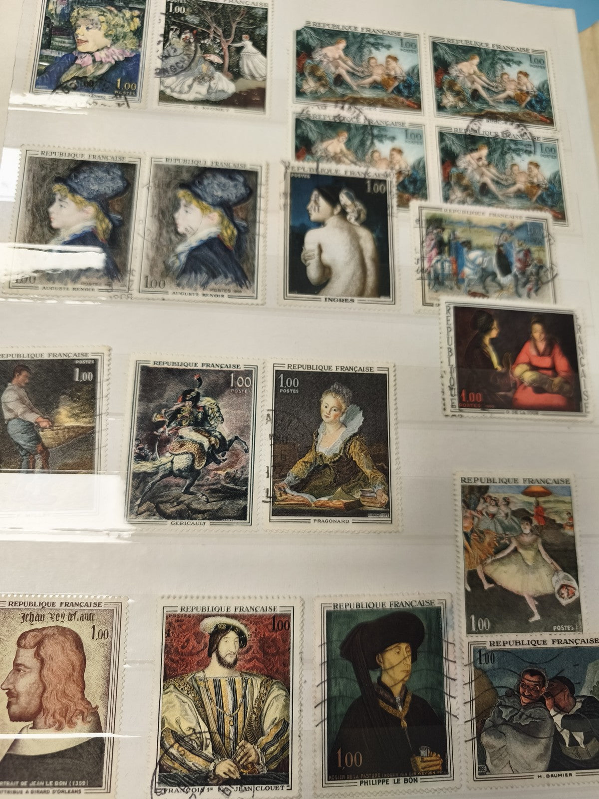 Lot anciens timbres oblitérés France art peintres célèbres collection philatélie