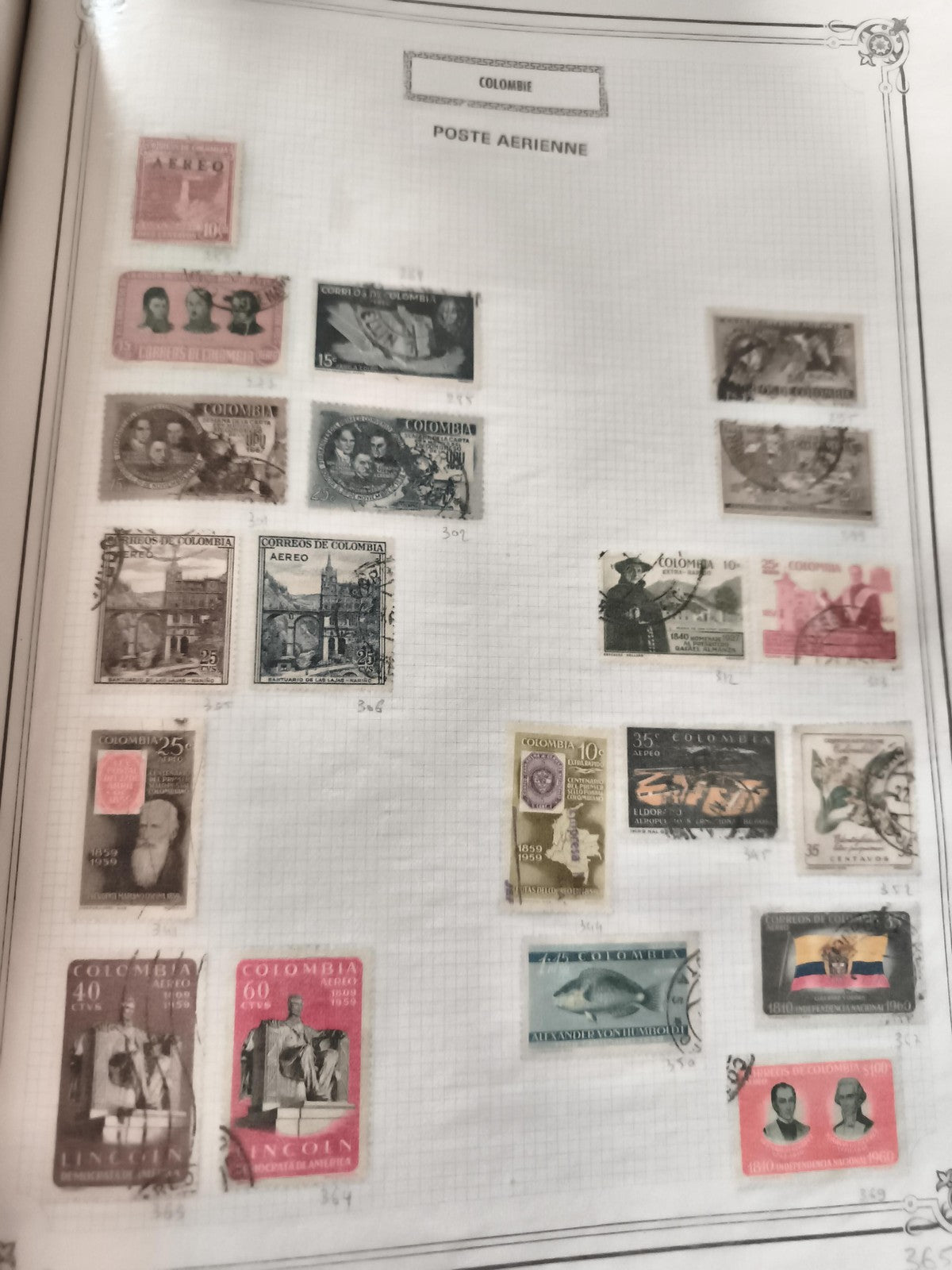 Timbres anciens Colombie poste aérienne – lot philatélie oblitérés vintage