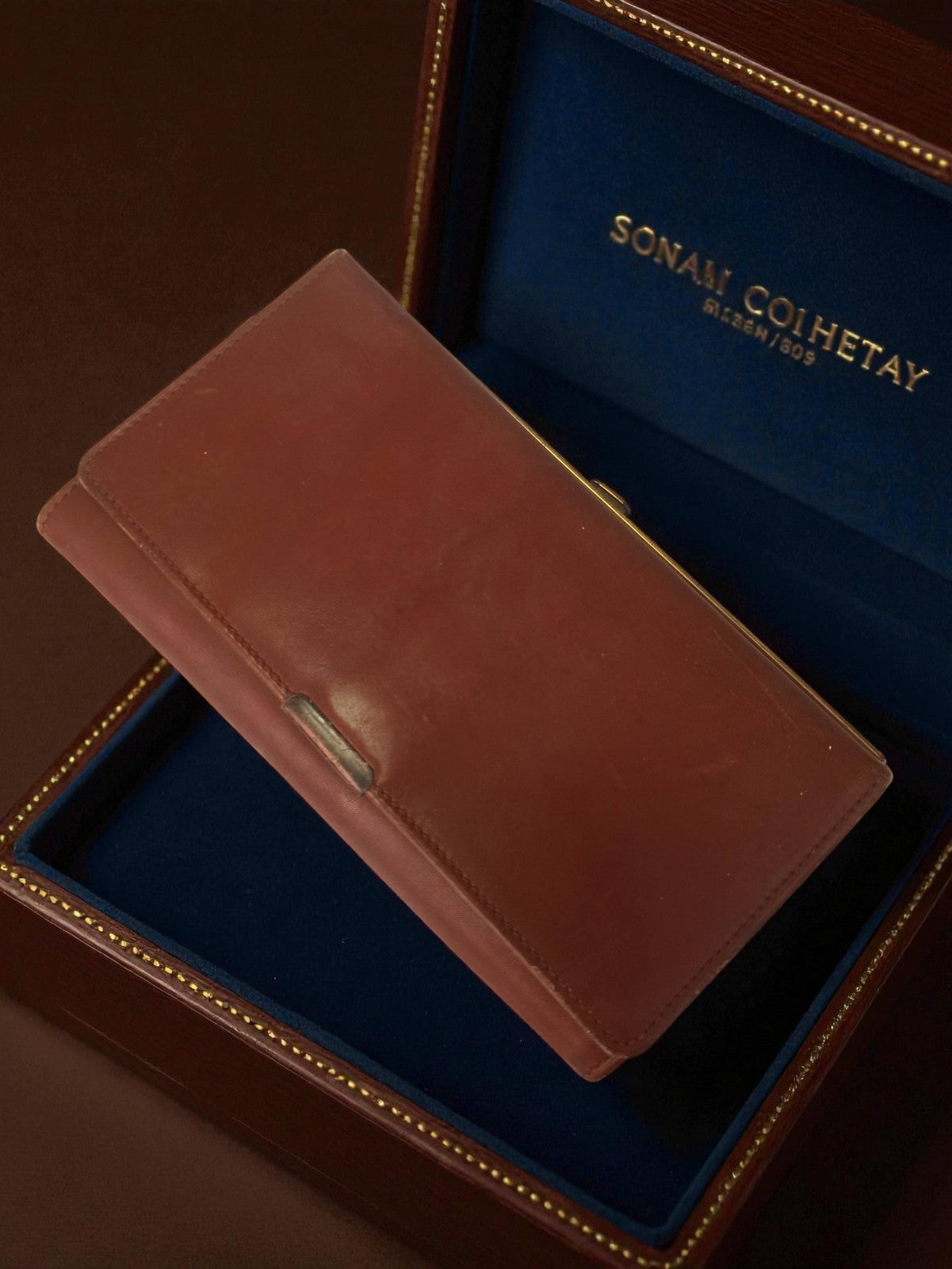 Portefeuille vintage SONAI COIHETAY cuir véritable ancien rétro marron