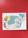 Carte postale philatélie informatique femme ordinateur timbre oblitéré