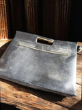 Sacoche porte-documents vintage cuir noir rétro, poignée métal, accessoire ancie