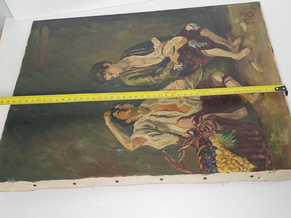 Ancien tableau vintage signé Bouby, peinture sur toile datée 1950, art rétro