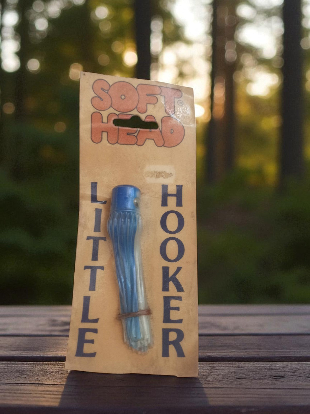 Leurre vintage SOFT HEAD Little Hooker bleu ancien accessoire pêche rare