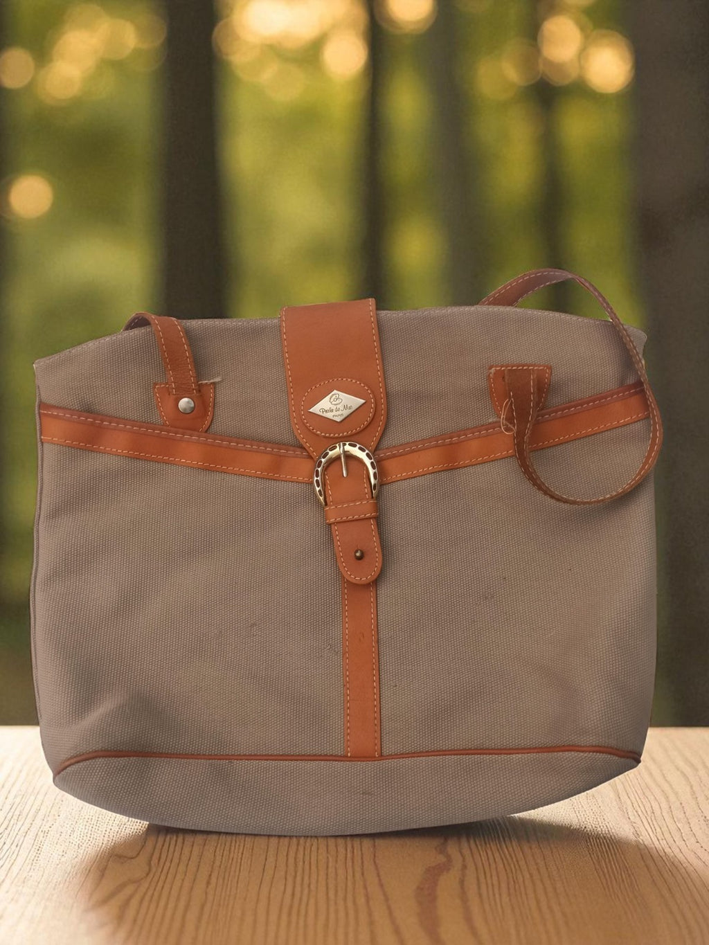 Sac cabas Perle de Mer vintage toile & cuir beige marron élégant
