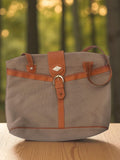 Sac cabas Perle de Mer vintage toile & cuir beige marron élégant