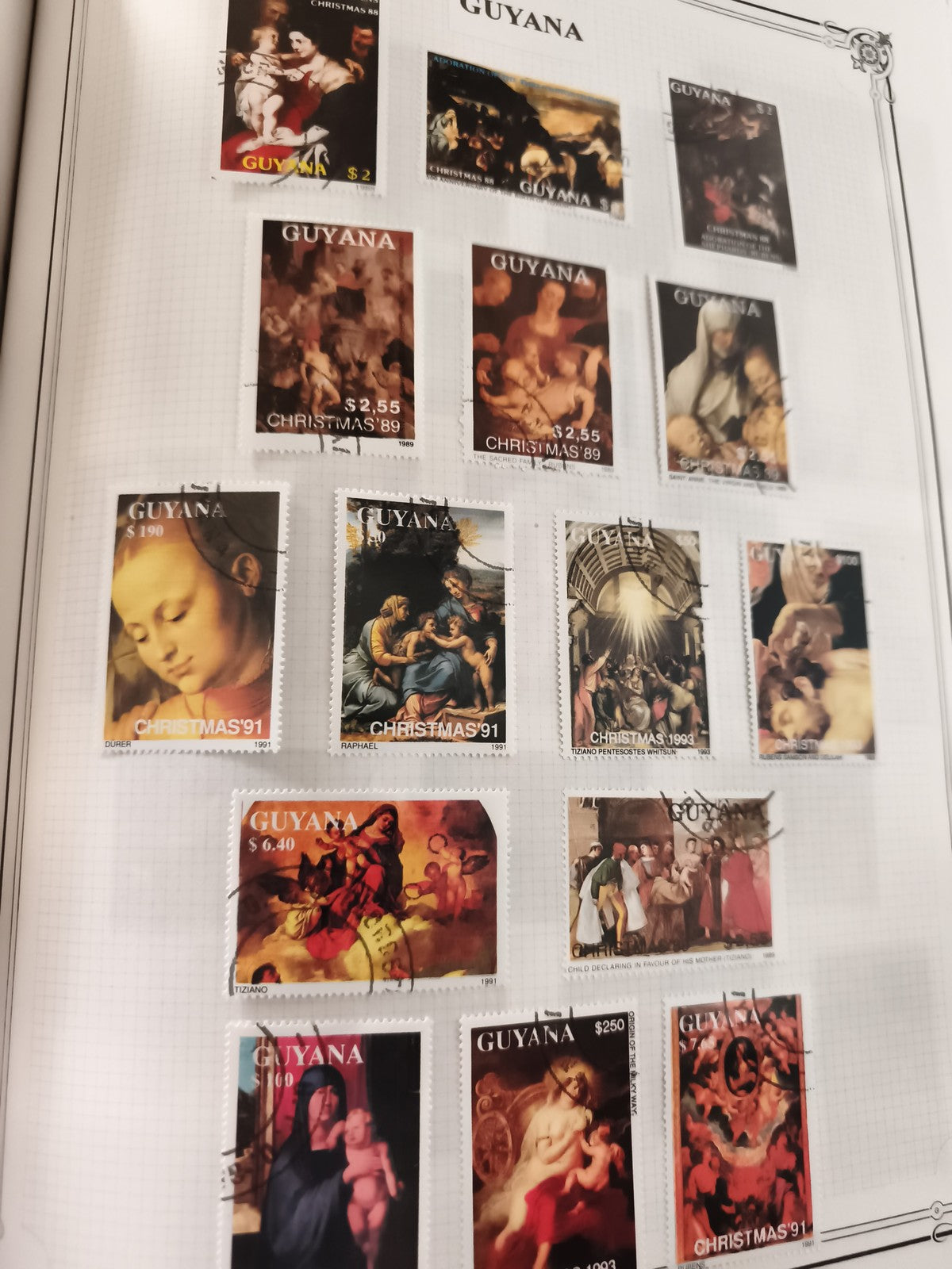 Timbres anciens Guyana Noël 1989-1993 arts sacrés oblitérés philatélie vintage