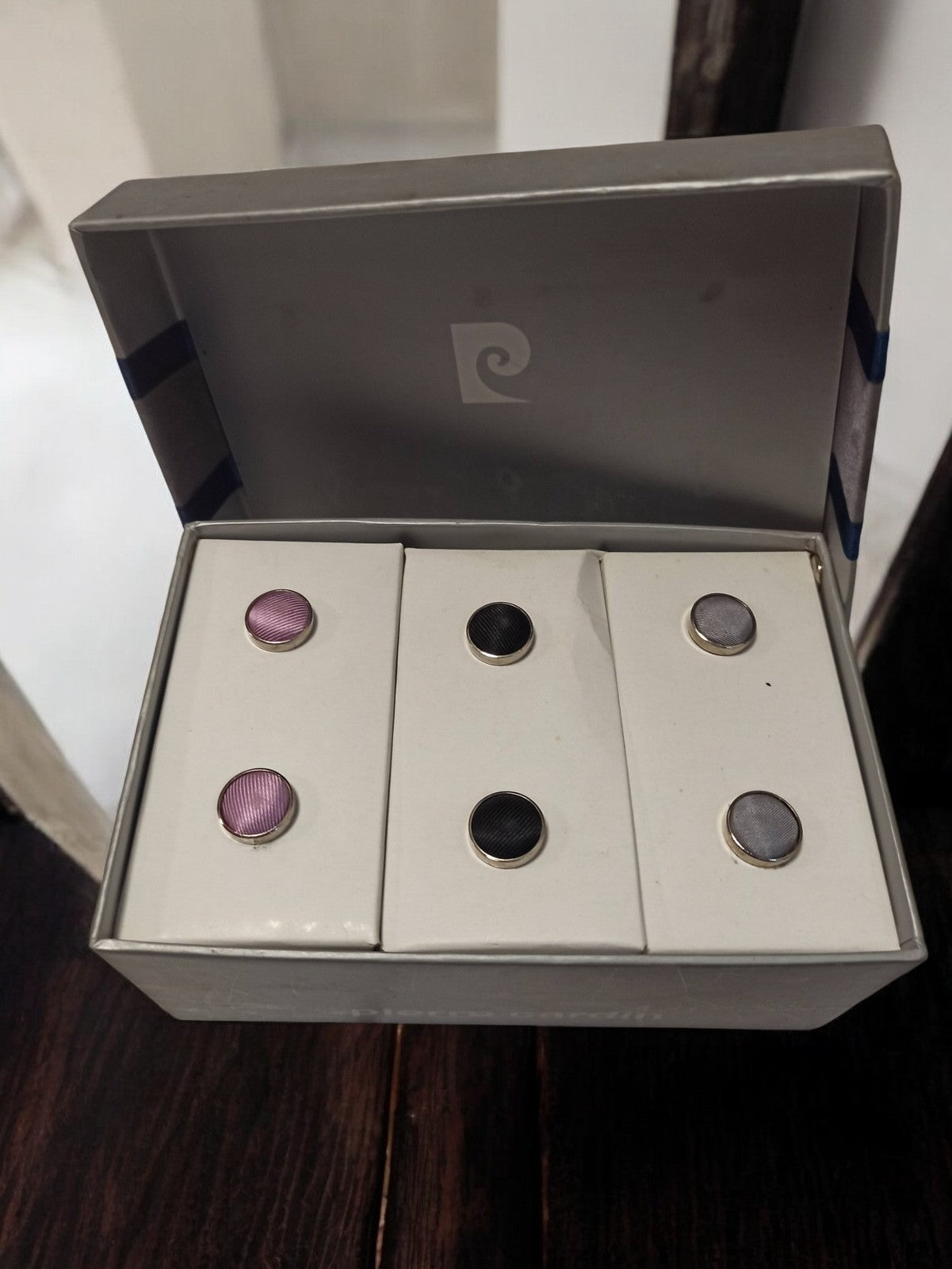 Boutons de manchette Pierre Cardin vintage lot 3 paires, violet noir gris rétro