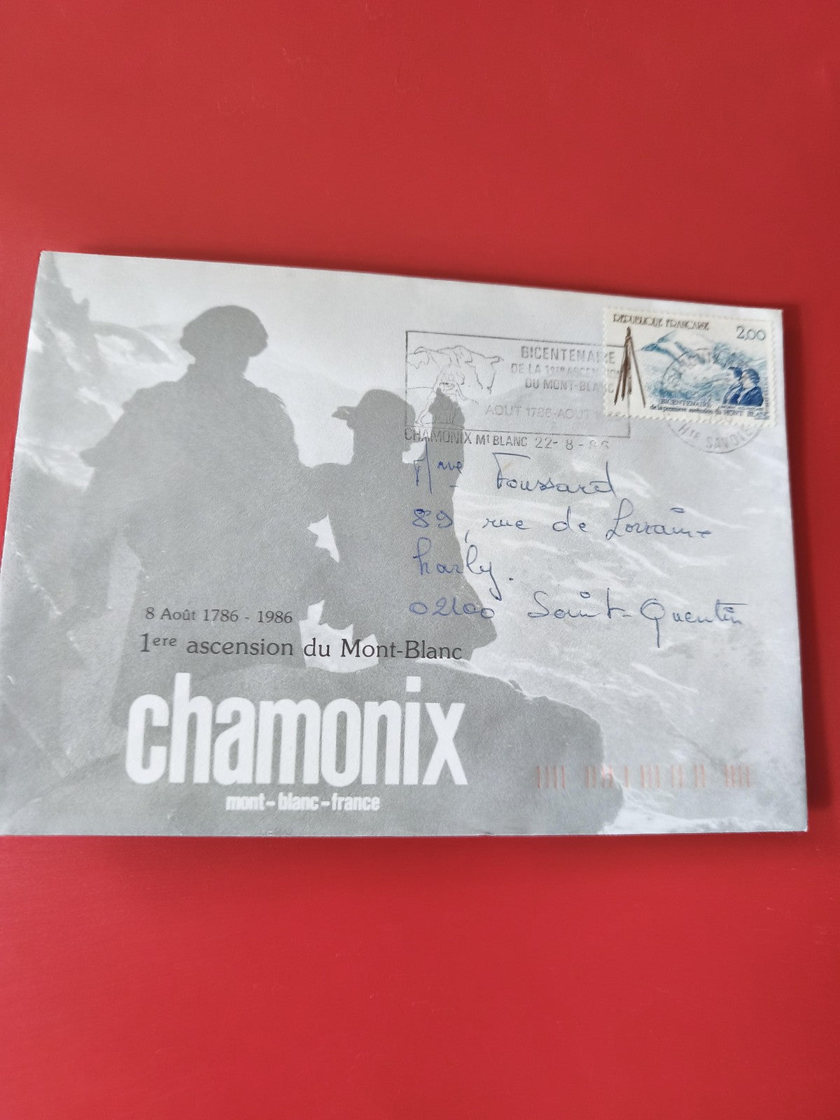 Enveloppe philatélie Chamonix Mont-Blanc 1ère ascension 1986 timbre illustré
