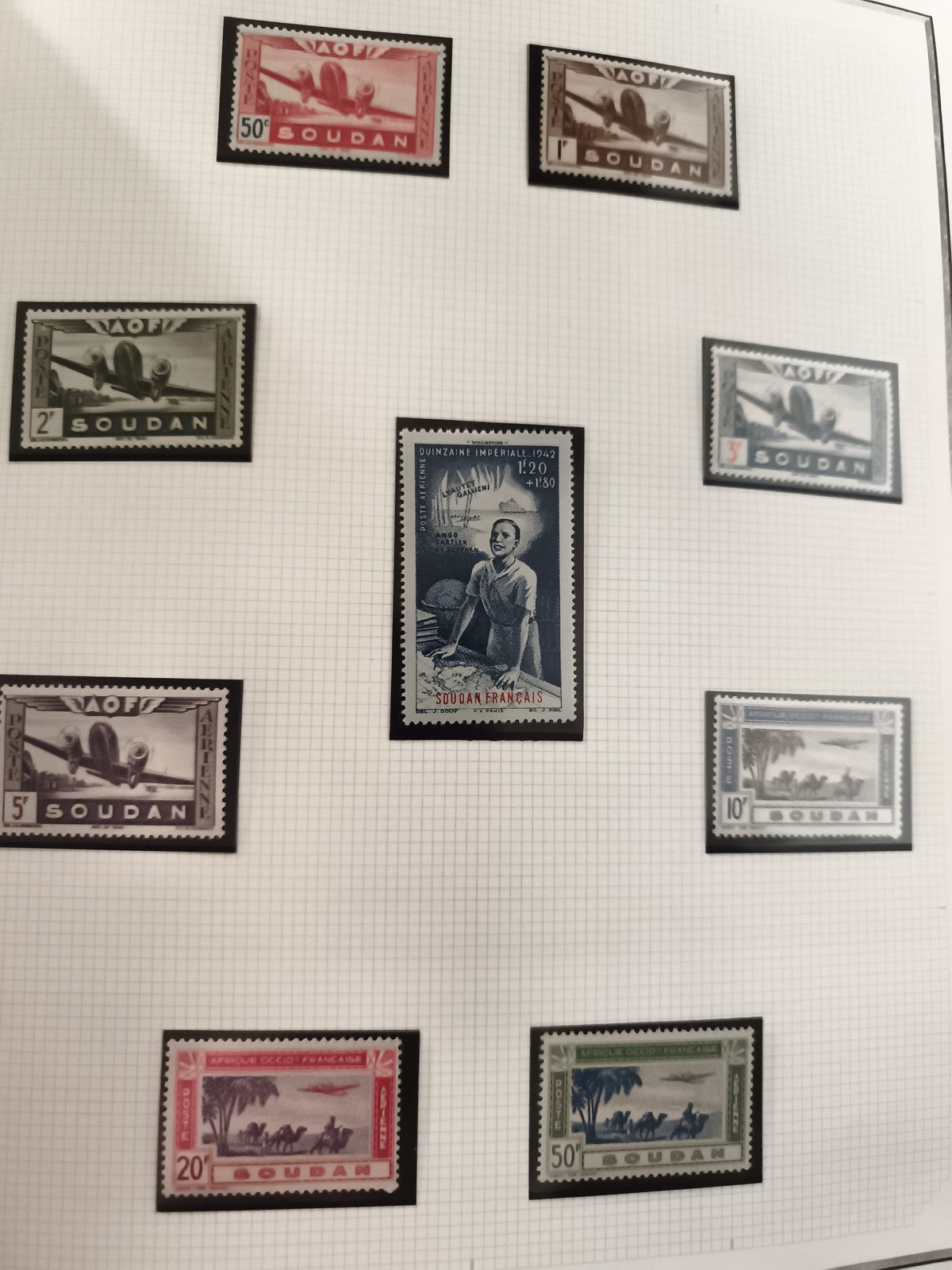 Timbres anciens Soudan AOF neufs aviation 1940s Afrique Occidentale