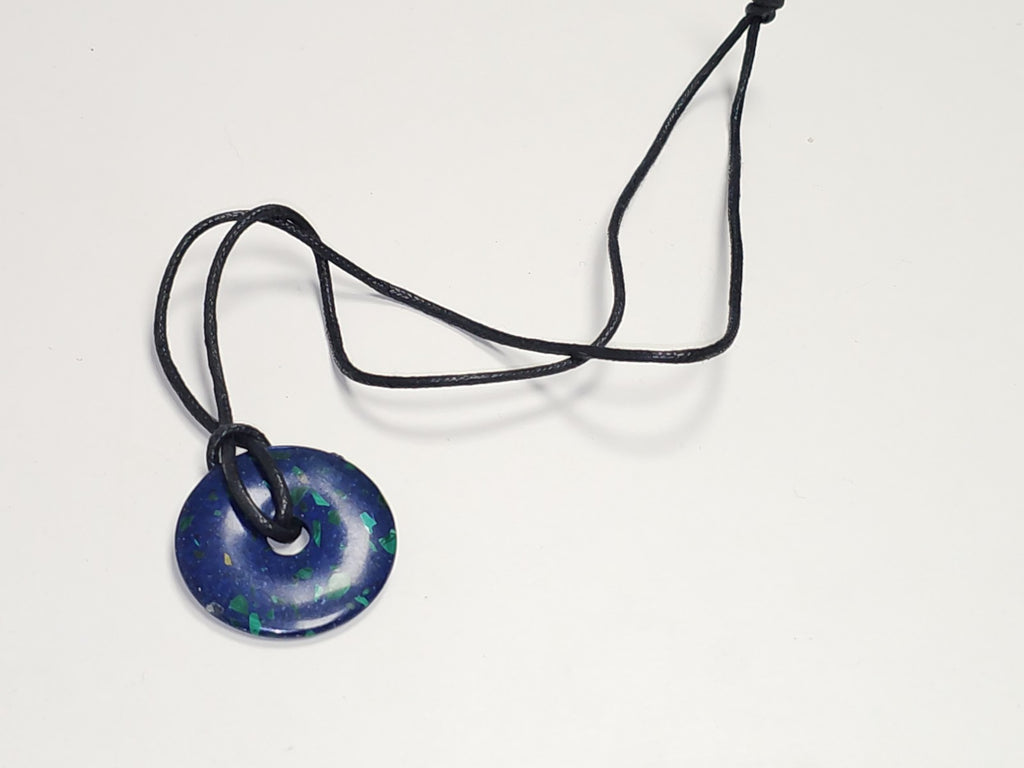 Collier pendentif beignet en pierre naturelle Azurite Malachite bleu vert élégan