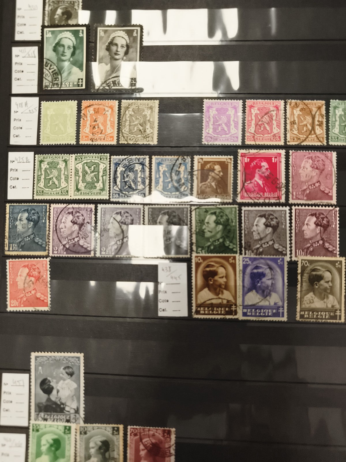 Timbres Belgique anciens oblitérés et neufs portraits et Lion, philatélie