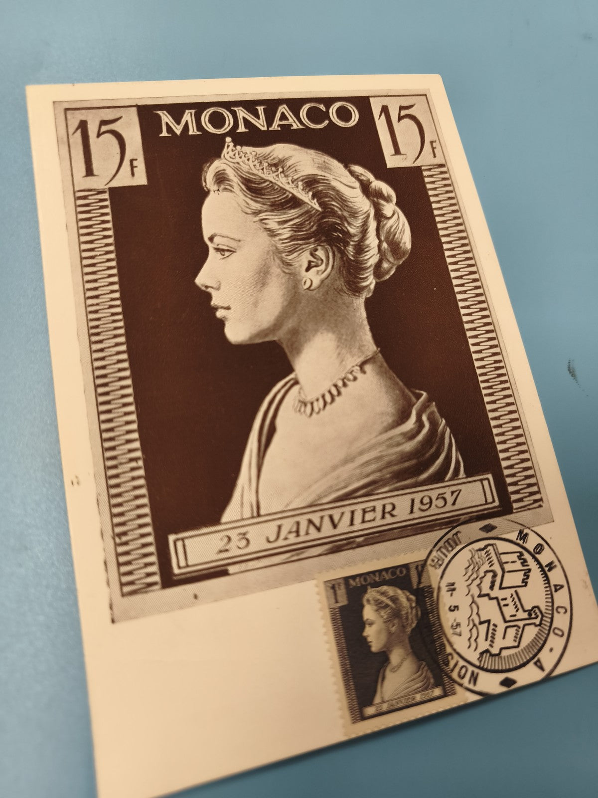 Enveloppe FDC Monaco 15F 1957, timbre portrait, oblitération premier jour
