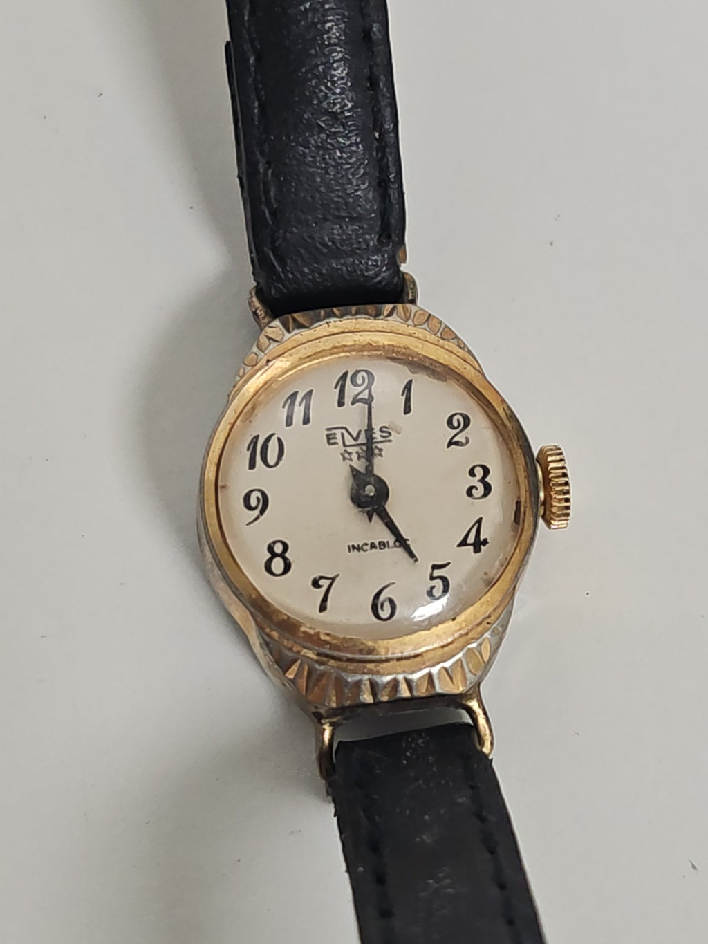 Montre femme rétro Elves plaquée or, ancienne, fonctionnelle, montre vintage col