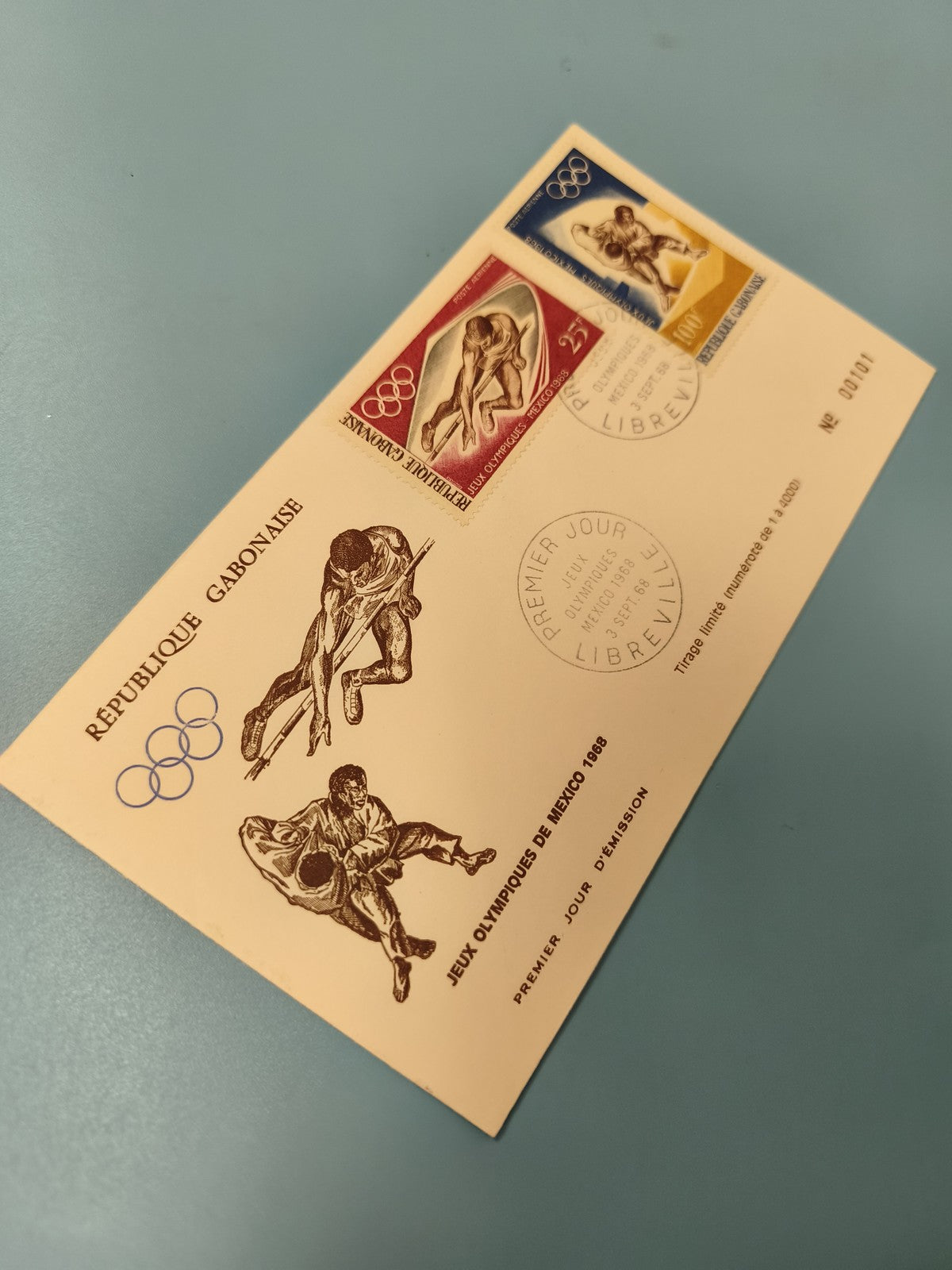 Enveloppe FDC Jeux Olympiques Mexico 1968 République Gabonaise timbres sports