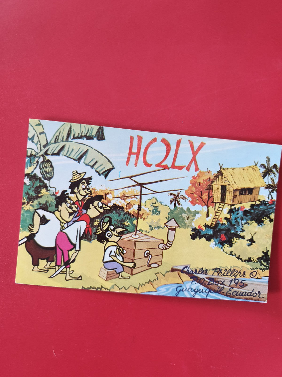 Carte radio QSL HC2LX illustrée couleur Équateur Guayaquil radioamateur