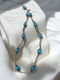 Collier vintage perles bleues et métal argenté rétro ancien fantaisie