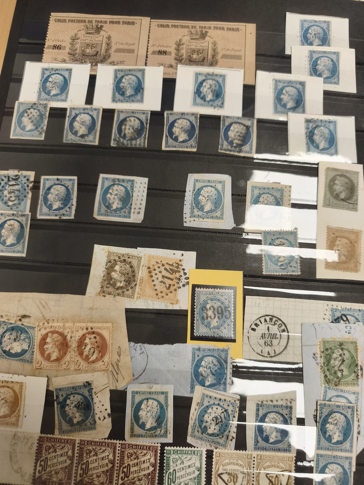 Lot timbres France classiques oblitérés Cérès Napoléon bleus et bruns philatélie