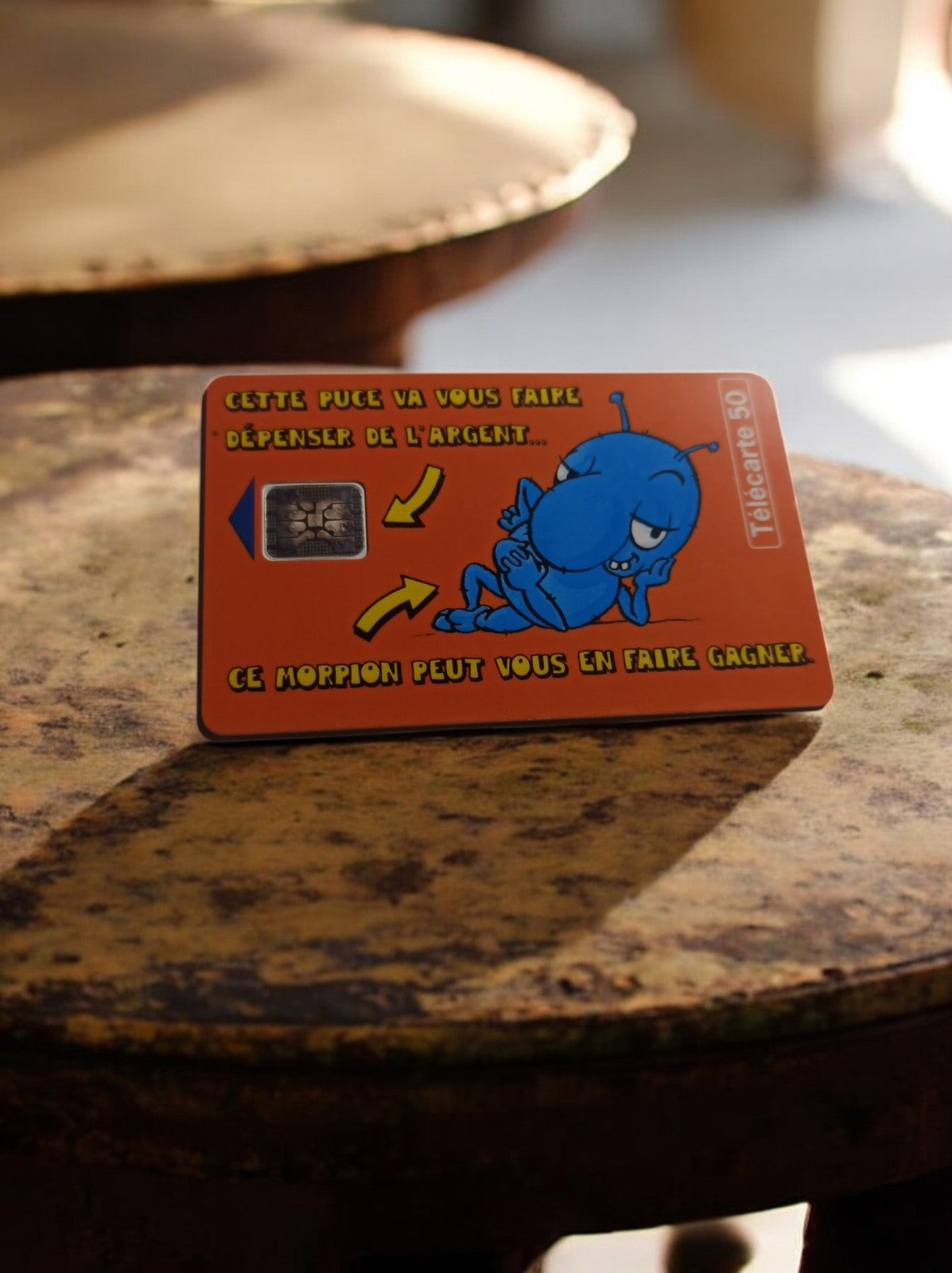 Télécarte 50 unités vintage puce morpion orange rétro carte téléphonique