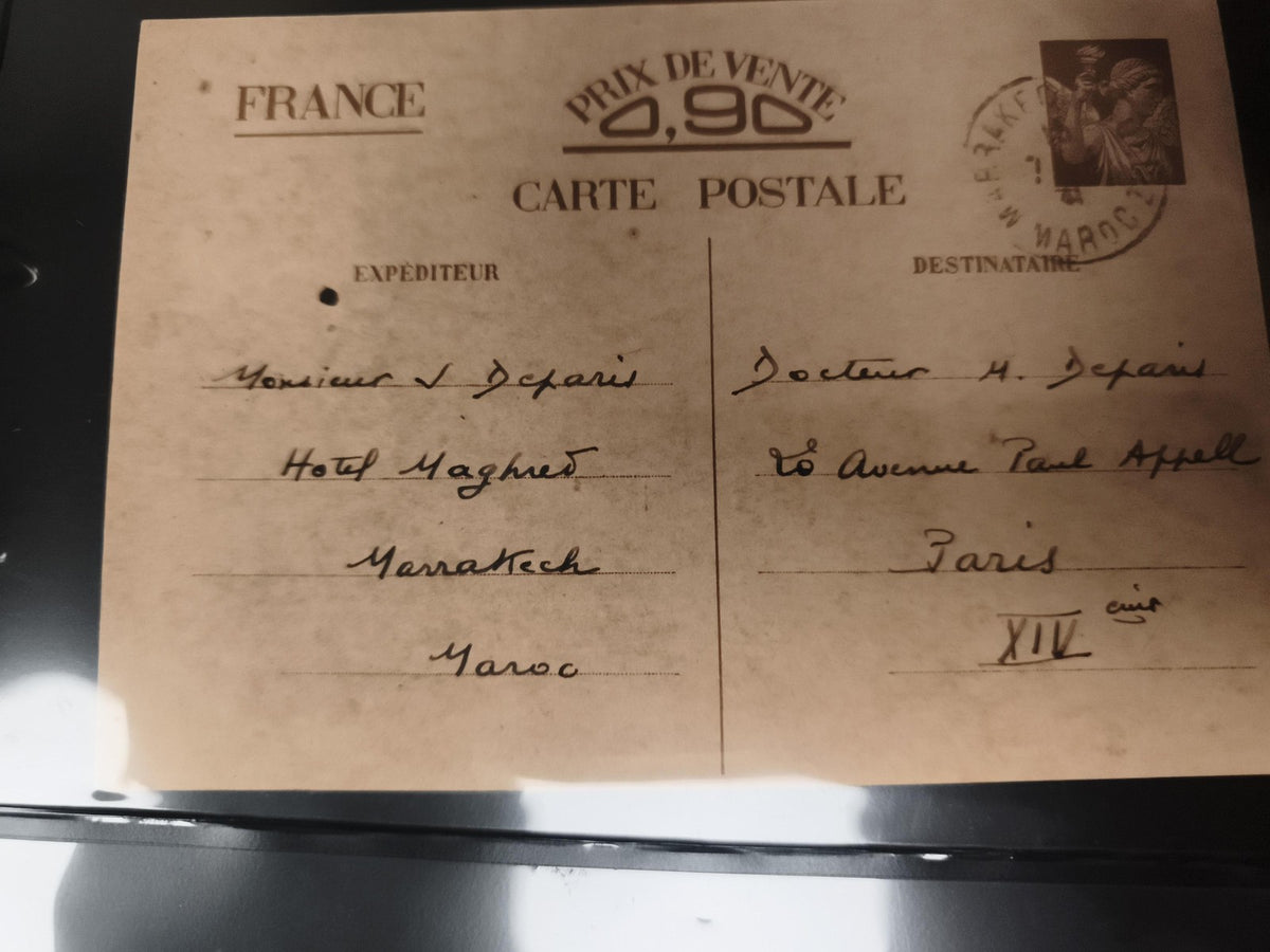 Carte postale France Maroc timbre 0,90c oblitérée expéditeur Marrakech