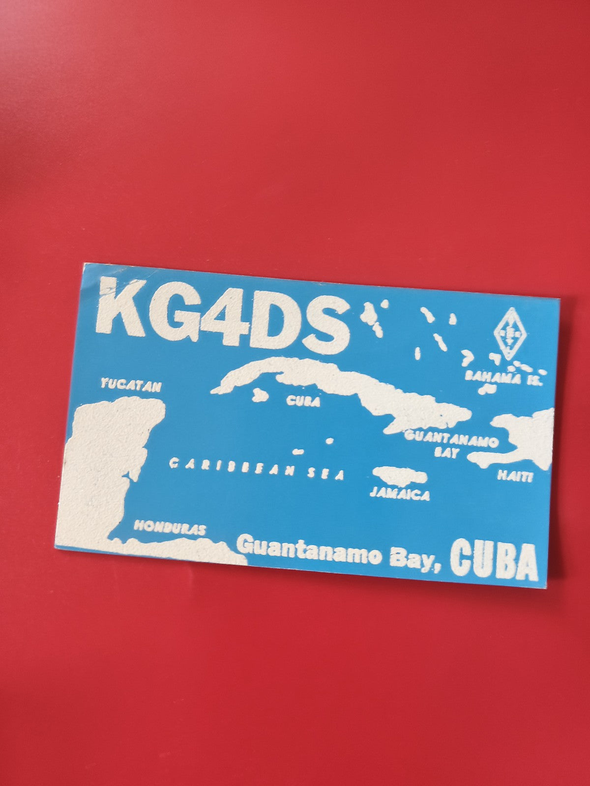 Carte radio QSL KG4DS Guantanamo Bay Cuba bleu, radioamateur, mer Caraïbes