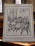 Affiche ancienne illustrée France 1879, satire Académie, gravure magazine