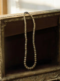 Collier vintage perles rondes ivoire, fantaisie, fausses pierres, bijou rétro