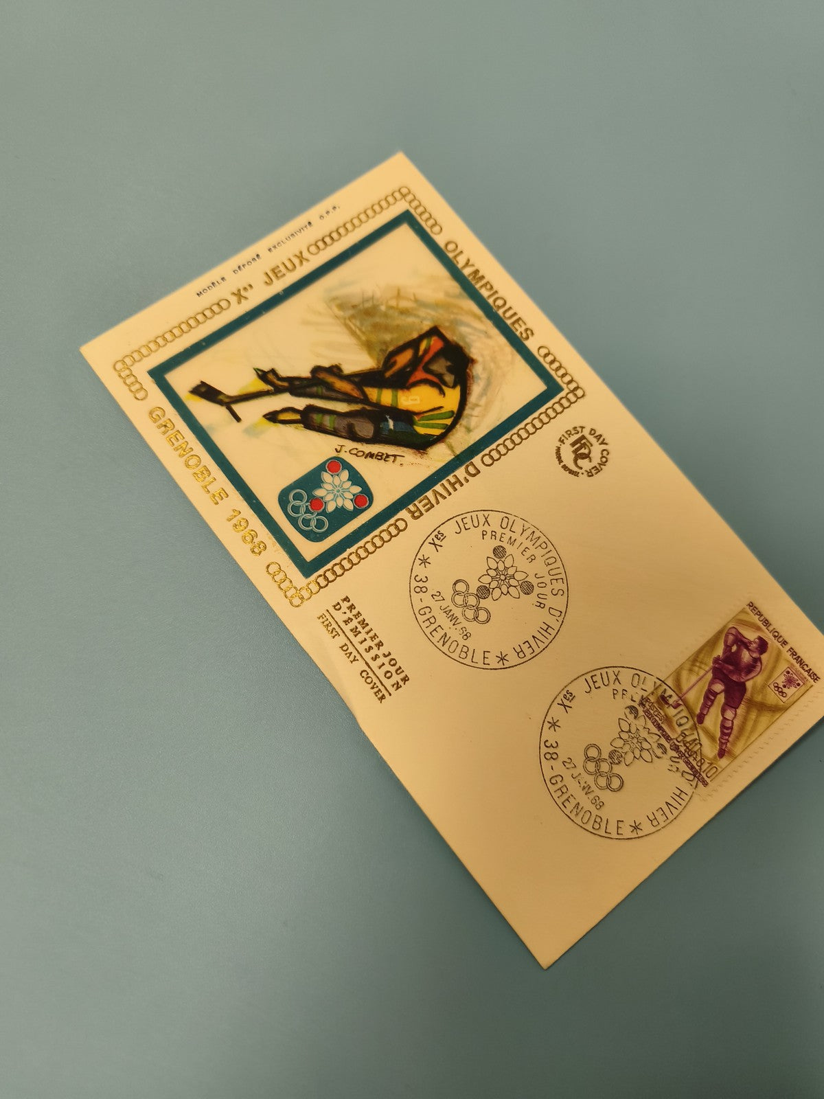 Enveloppe FDC Jeux Olympiques Grenoble 1968 premier jour illustration ski