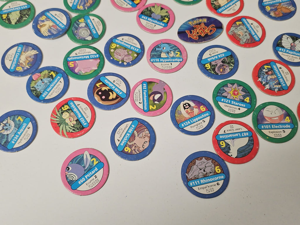 Gros lot de pogs Pokémon originaux, jetons à jouer, pièces à collectionner