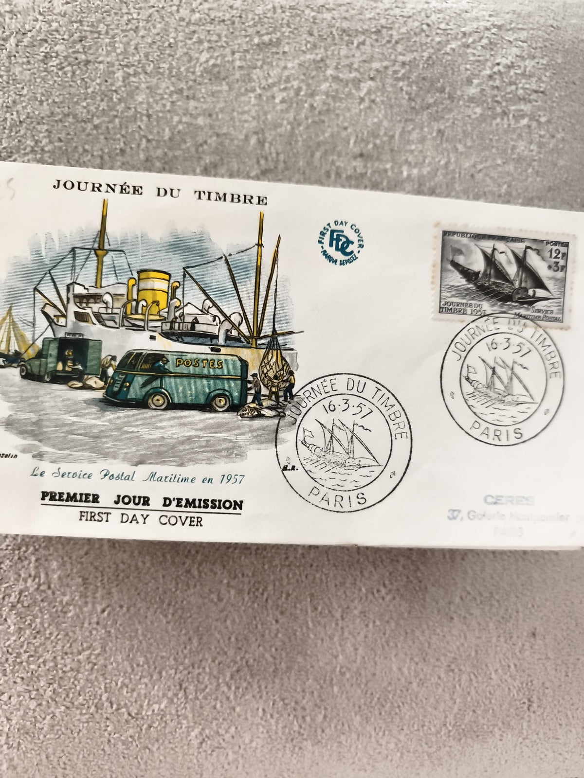 Lettre FDC Journée du Timbre 1957 Paris cachet premier jour ancien philatélie