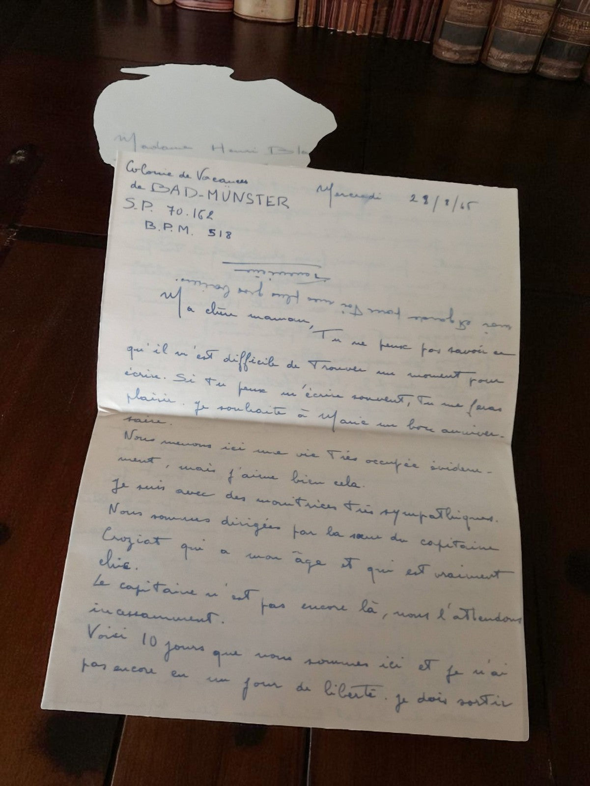 Lettre manuscrite ancienne 1945 WWII Colonie Vacances Bad Munster histoire