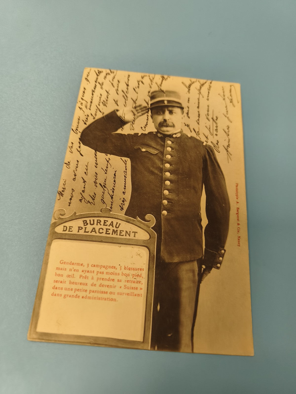 Carte postale ancienne CPA gendarme Bureau de Placement écrite France rétro