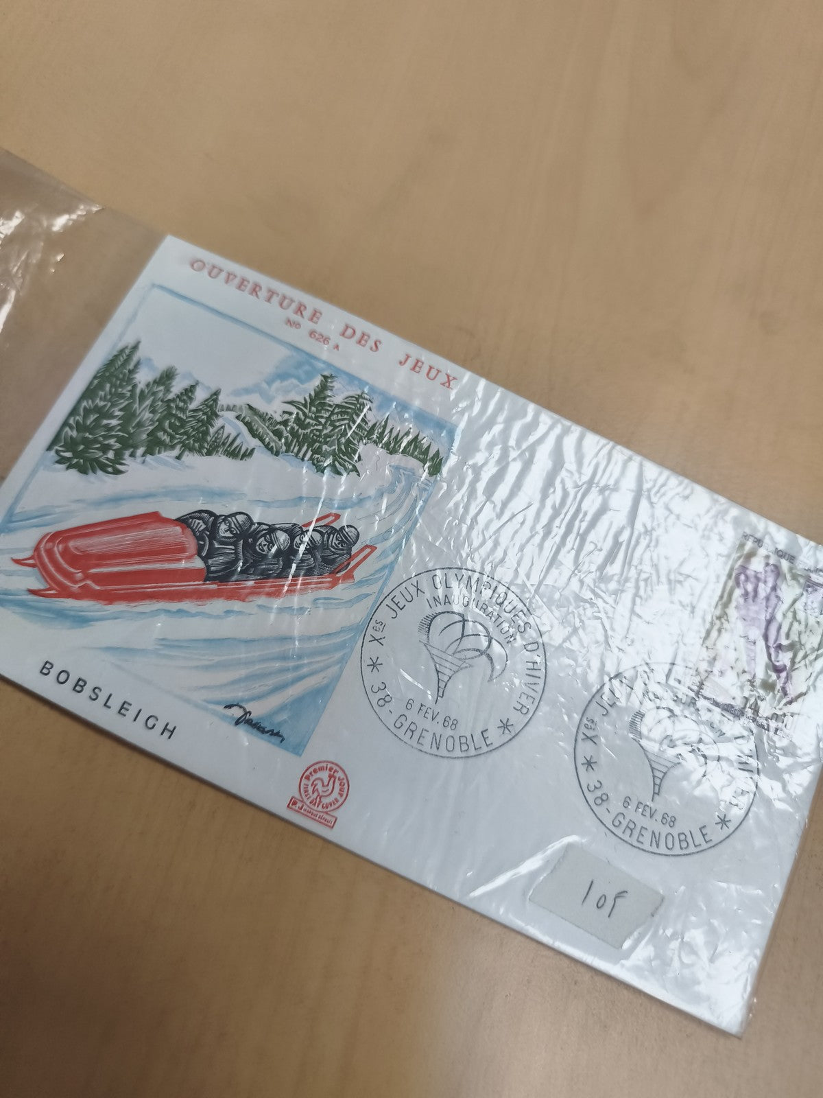 Enveloppe philatélie Jeux Olympiques Grenoble 1968 bobsleigh oblitérée