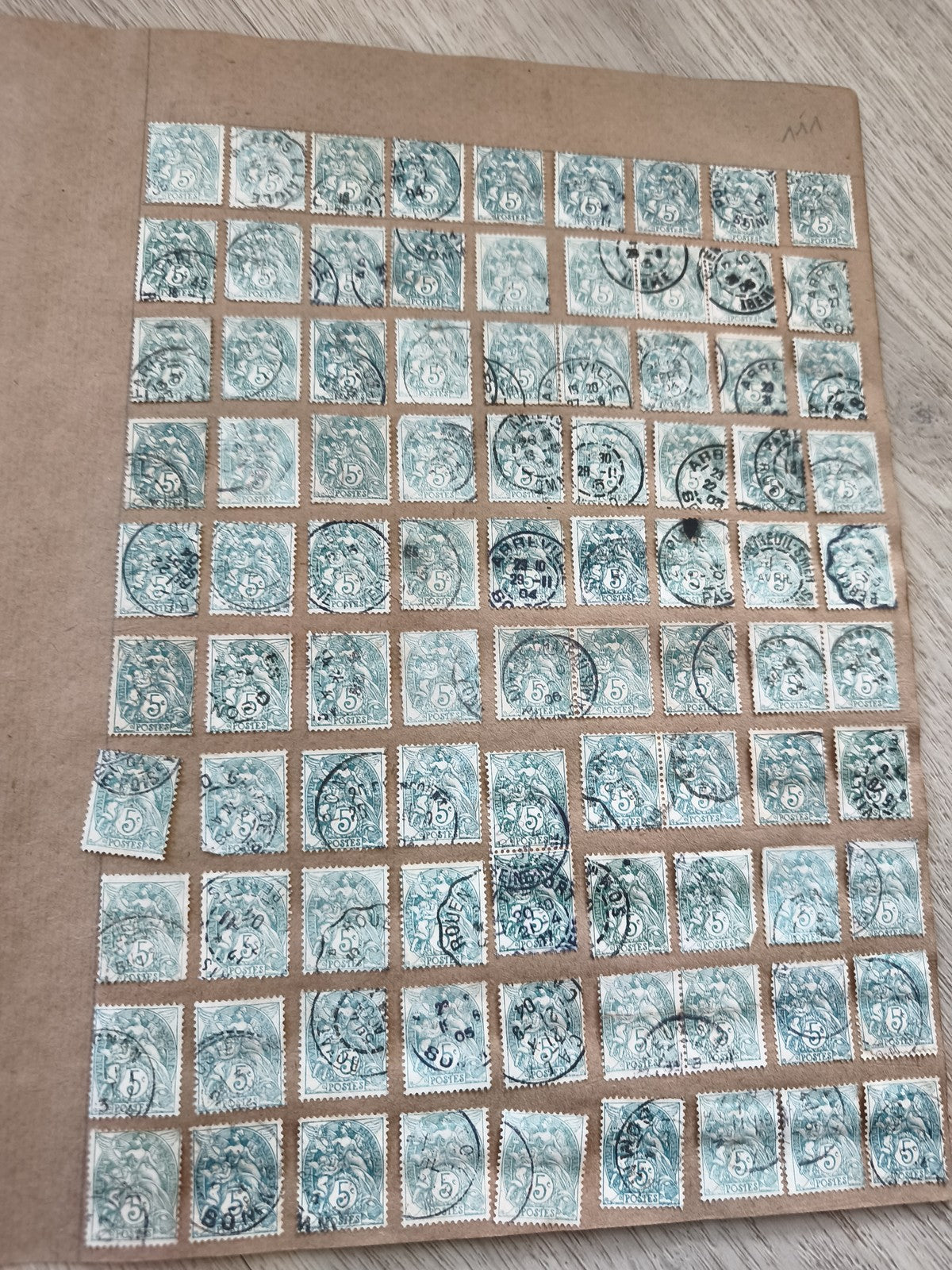 Gros lot timbres anciens Marianne 5c vert sur planche, oblitérés, étude philatél