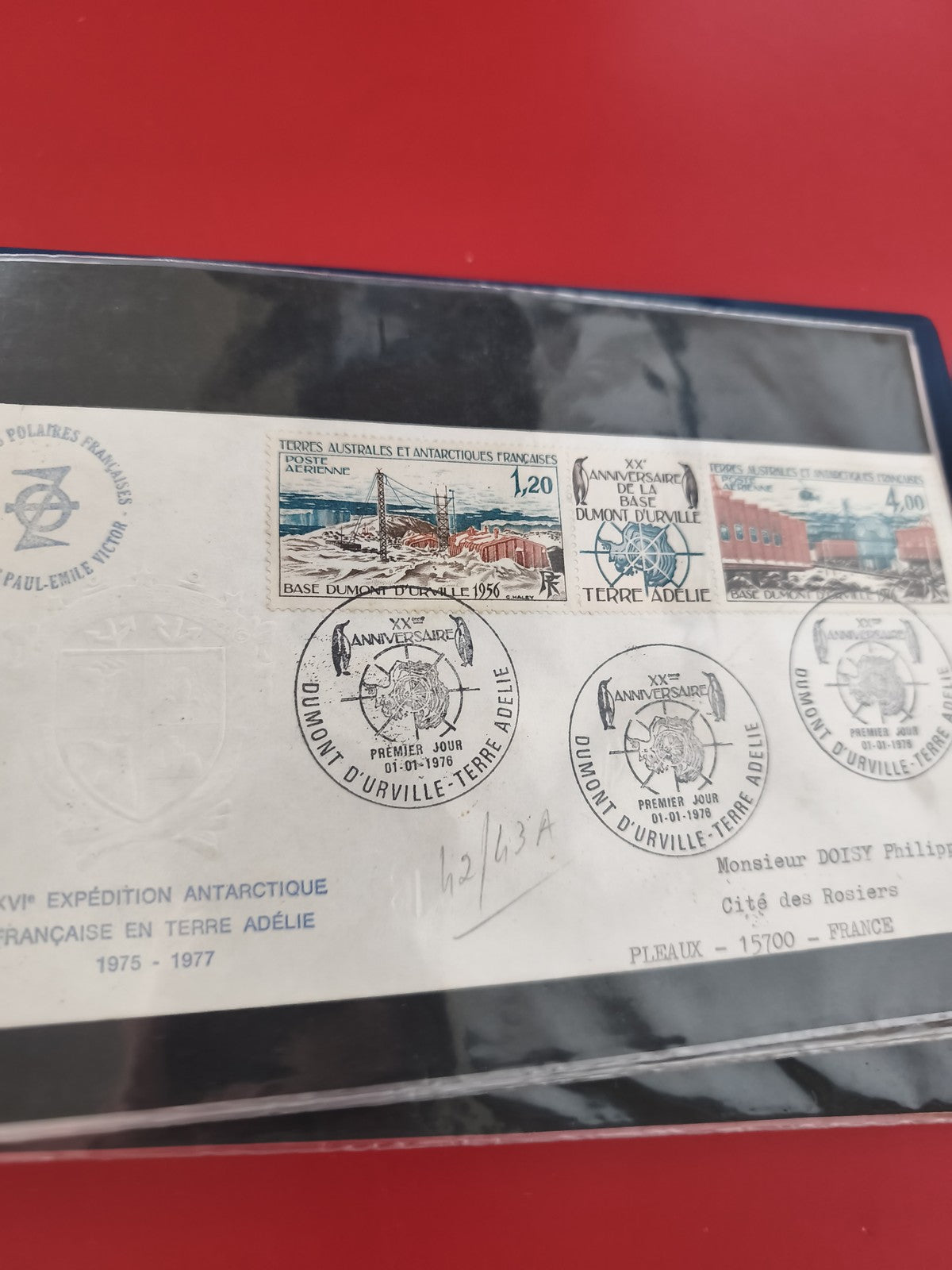 Ancienne enveloppe oblitérée expédition Antarctique Dumont d?Urville 1976 philat