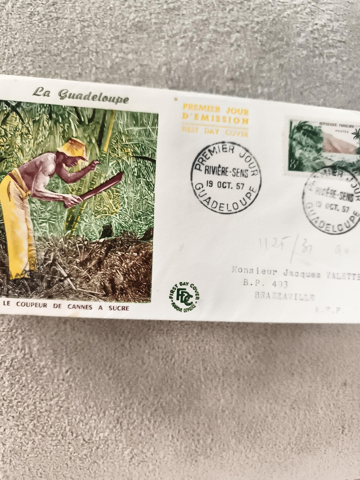 Lettre premier jour Guadeloupe 1957 FDC cannes à sucre ancien philatélie
