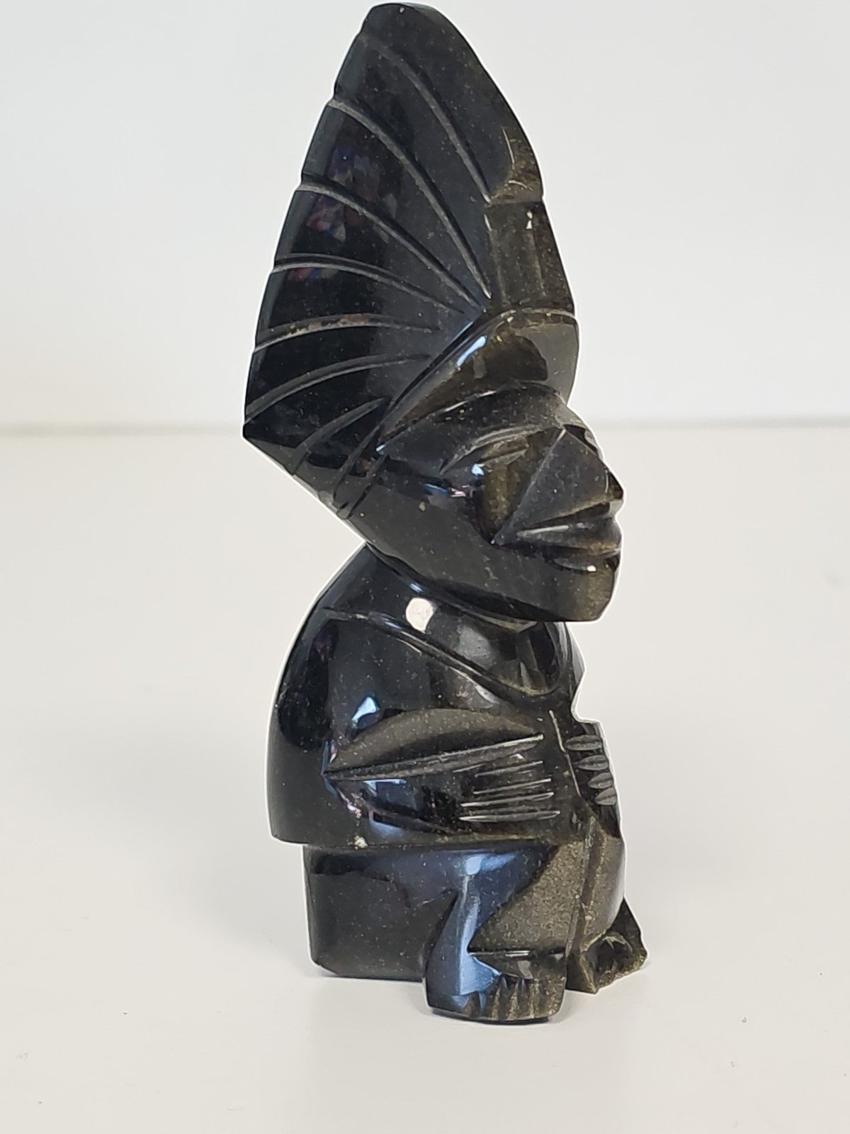 Vintage statuette obsidienne sculptée main Ancienne style Maya Aztec collection