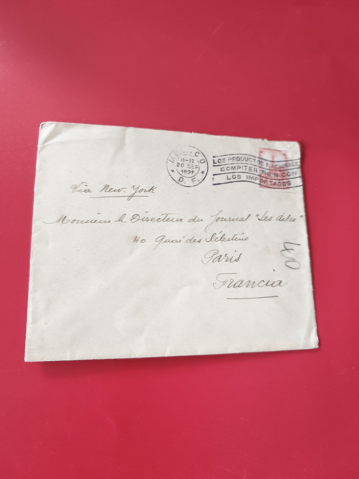 Enveloppe philatélie timbrée Mexico 1929 cachet postal pour Paris France