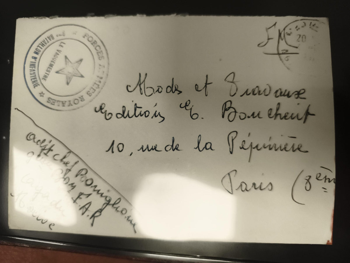 Lettre militaire Forces Royales Timbre FM Paris philatélie cachet Bataillon
