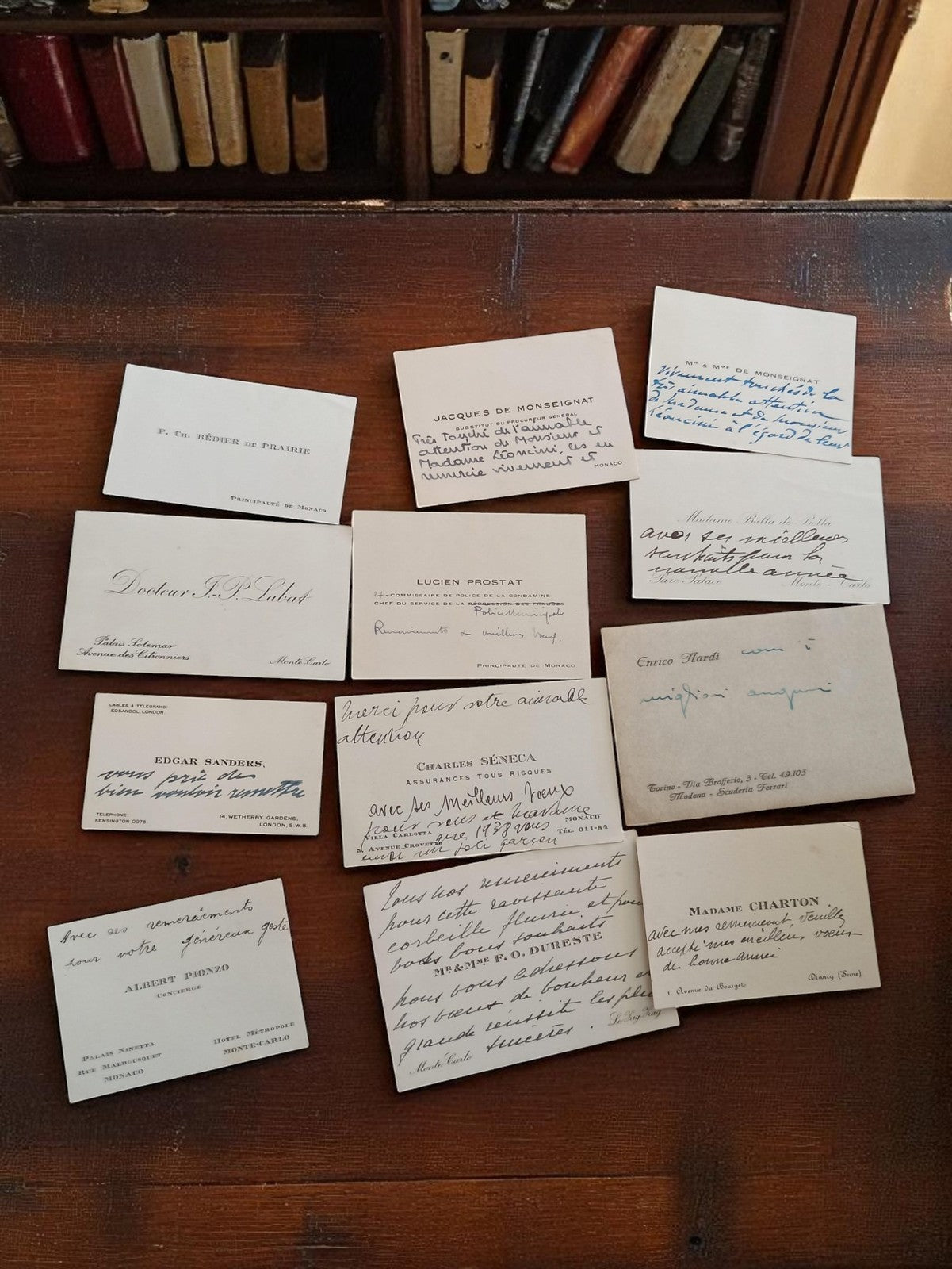 Lot 12 cartes de visite manuscrites Monaco vintage années 50 assurance