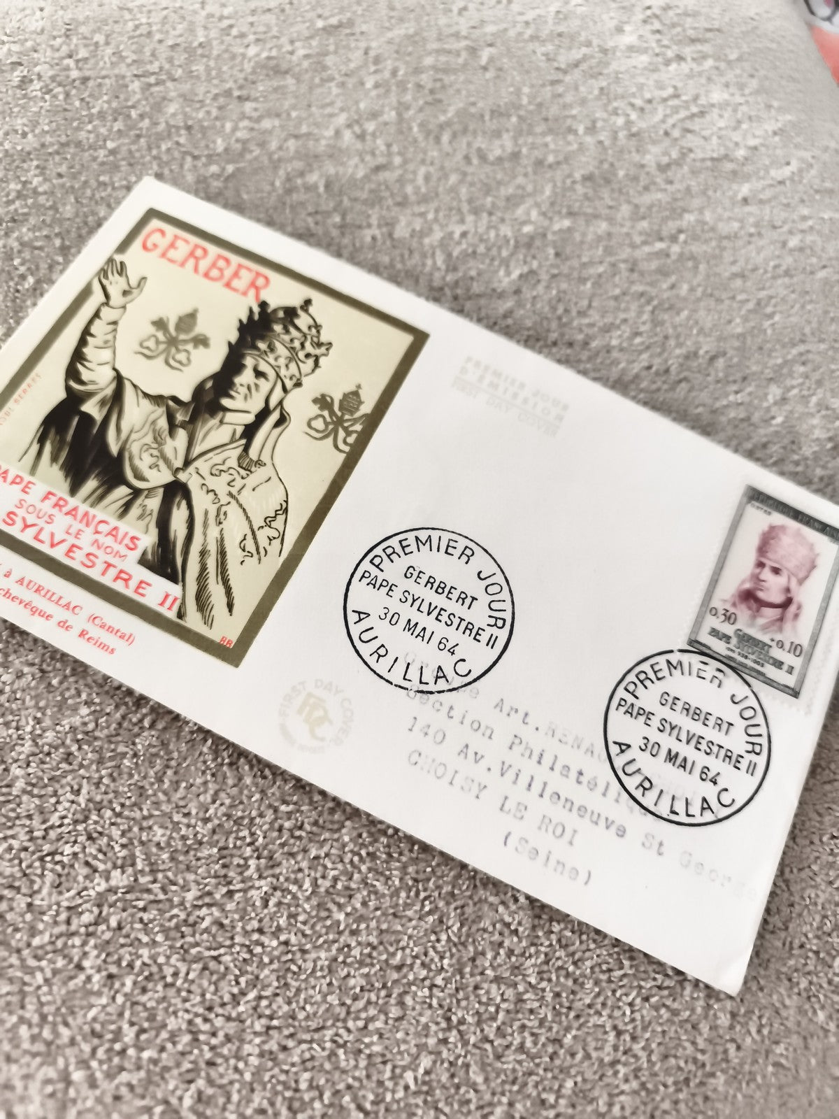 Lettre FDC Premier Jour 1964 Gerbert Pape Sylvestre II Aurillac ancien philatéli