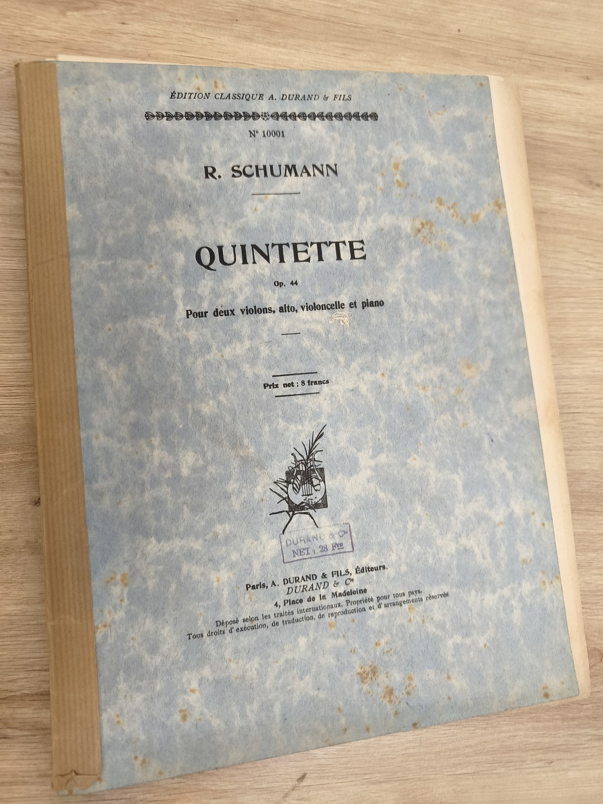Ancien livre partitions Schumann Quintette op.44 violon piano Durand vintage