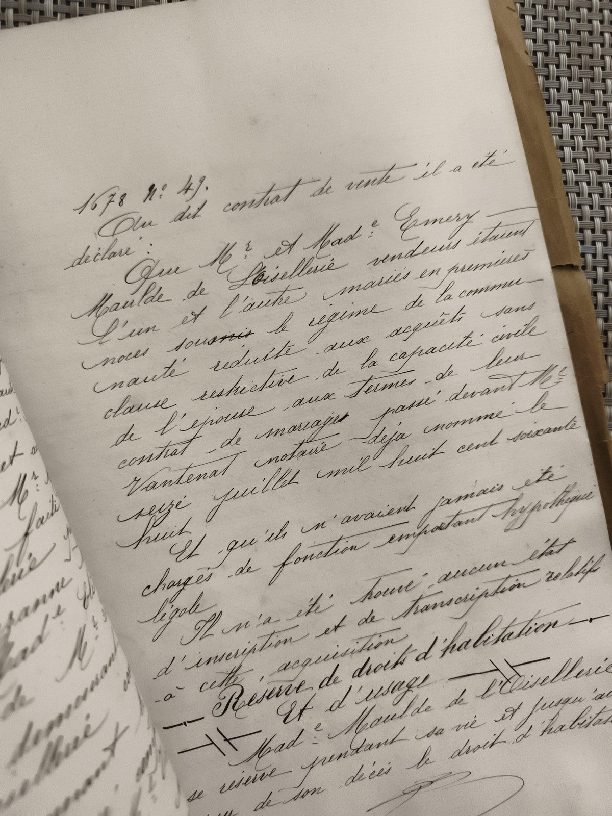Ancien document notarié manuscrit timbre fiscal République Française 1900s