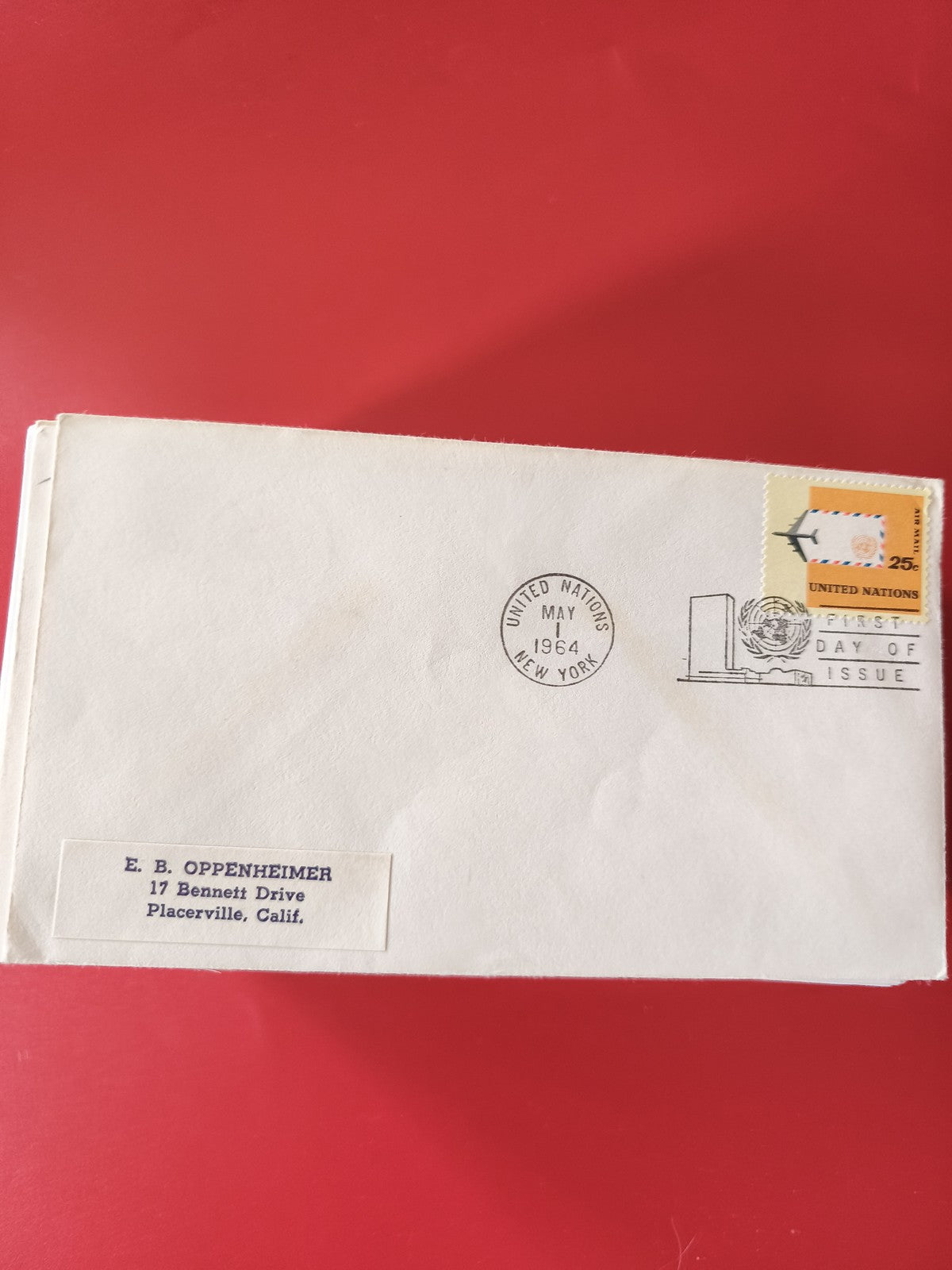 Enveloppe philatélie affranchie ONU 25c, cachet New York, expédiée USA
