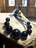 Bracelet perles noires pailletées vintage rétro, fantaisie élégant