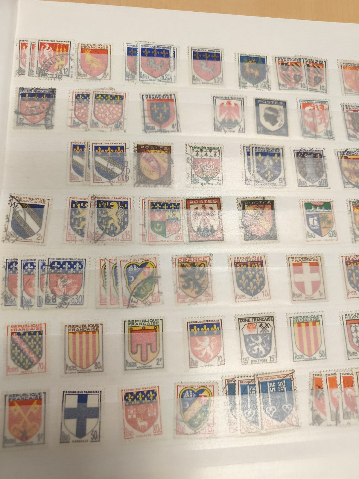Timbres blasons France oblitérés, lot philatélie, armoiries, Poste française