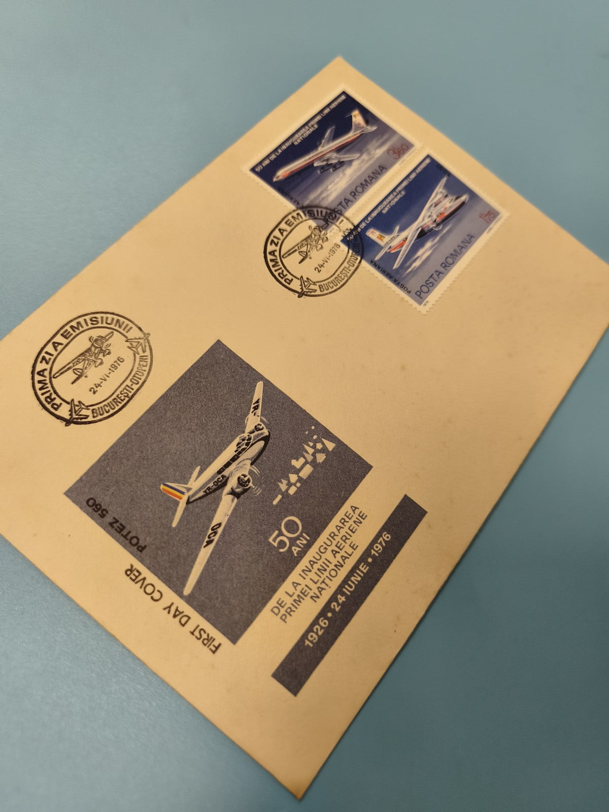 Enveloppe premier jour FDC Roumanie aviation 1976 timbres avions illustrés